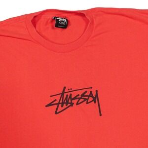 STUSSY Men's XL Red Orange Black 100% Cotton Stussy Graphic Logo Stock T Shirt